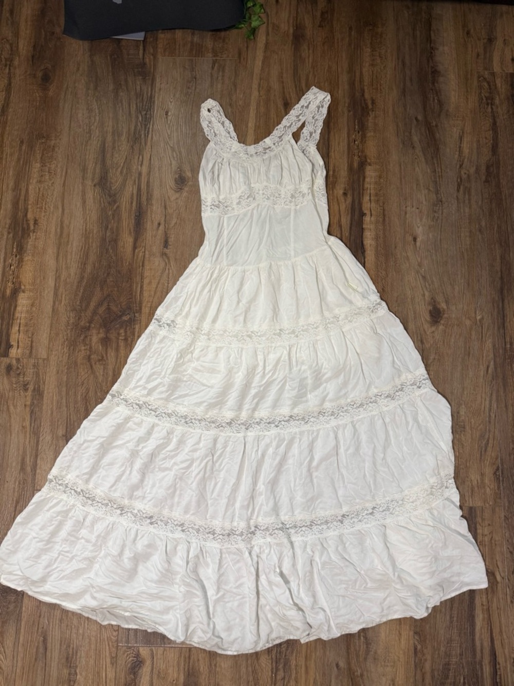 Frankie's Bikinis White Lace-Tiered Maxi Dress